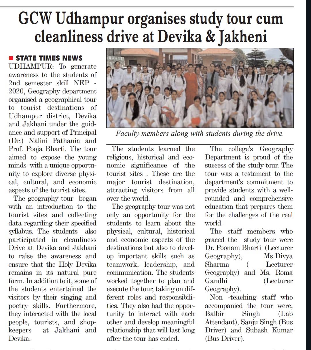 Study tour cum cleanliness drive at Devika and Jakheni by Geography Department, GCW Udhampur