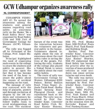 GCW Udhampur organises awareness rally on Be a Road Safety Hero